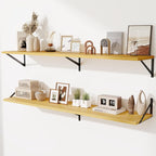 Deep Floating Shelves,55" Wx10 D Wood Wall Shelves Set of 2,Long Wood Floating Shelf with Metal Brackets,Floating Bookshelf f