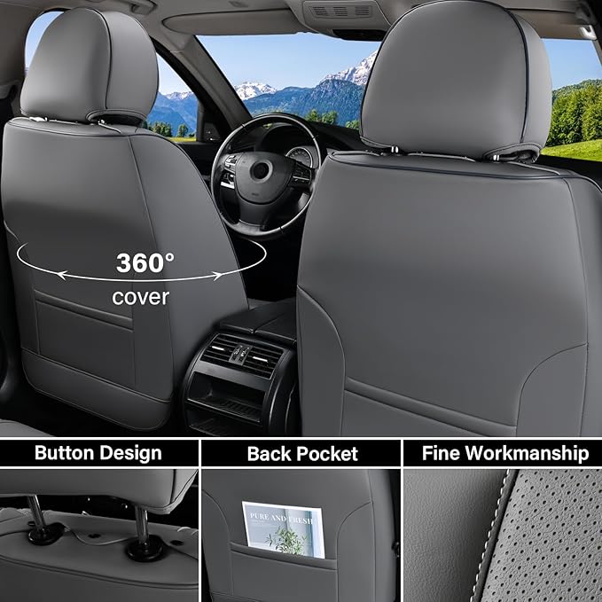 Coverado Car Seat Covers Front Seats, Luxury Nappa Leather Waterproof Seat Covers for Cars, Universal Front Seat Covers, Driv