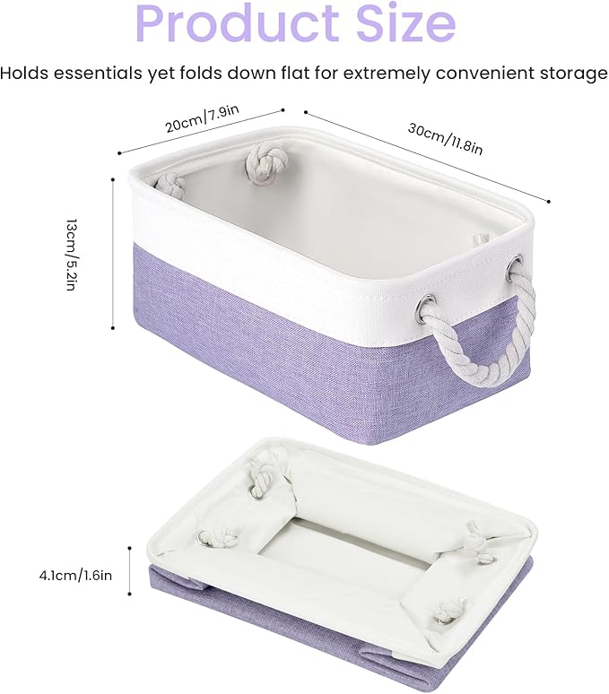 Storage Baskets for Shelves 11.8x7.9x5.2 Inch, Foldable Fabric Storage Bins with Handles, Small Storage Baskets for Organizin