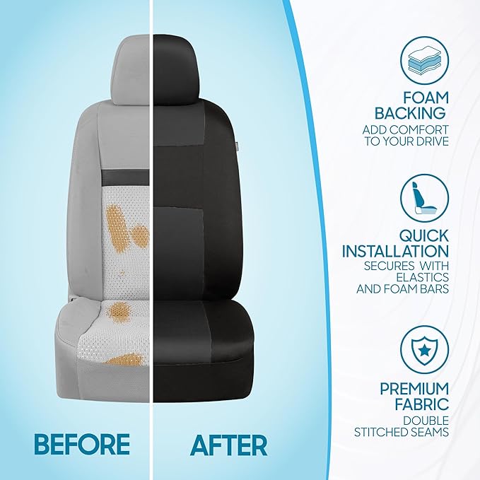 BDK PolyPro Car Seat Covers Full Set in Charcoal on Black – Front and Rear Split Bench for Cars, Easy to Install Cover Set, A