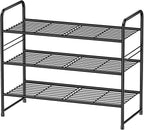 Shoe Organizer for Closet, Metal Shoe Shelf Rack Stackable 3 Tier 27 Inch Wide for Entryway, Adjustable, Black