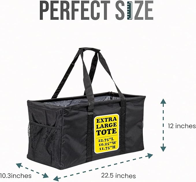 Extra Large Utility Tote Bag - Oversized Collapsible Large Beach Bag, Great for Pool with Sturdy Frame, Extra Side Pockets and Tons of Storage
