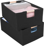 ANMINY 2PCS Storage Baskets for Organizing Collapsible Fabric Storage Bins Boxes with Wood Handles Closet Shelves Cube Organi