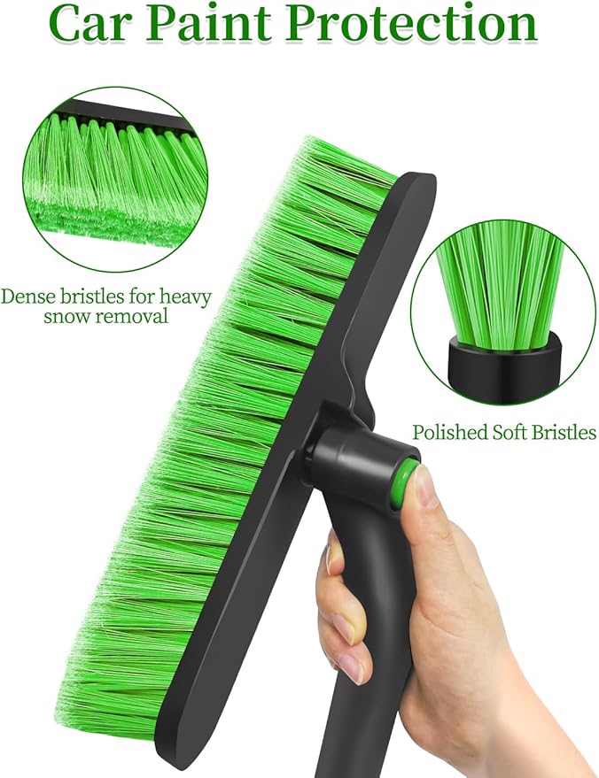HEEYA Car Ice Scraper with 12.6 Inch Large Brush Head, Snow Brush and Ice Scraper for SUV Windshield Window, Extendable Snow Scraper for Truck Automobile Vehicle - Green