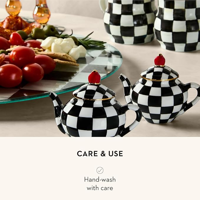 MACKENZIE-CHILDS Glass Lazy Susan, Cute Rotating Serving Board, Black-and-White Courtly Check