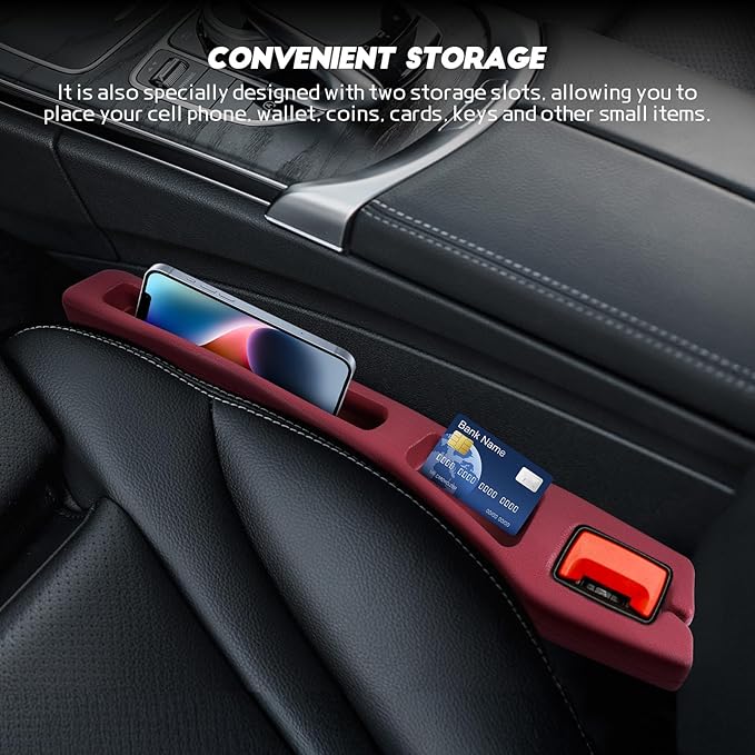 Hovom 2PCS Car Seat Gap Filler Organizer, Multi-purpose Automotive Seat Gap Storage Organizer for Key Phone Card, Auto Seats Crevice Filler Stop Things from Dropping, Car Accessories (Red)