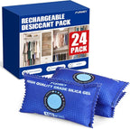 100g [ 24 Packs] Rechargeable Desiccant Packs for Storage, Color Indicating Silica Gel Desiccant Packets, Moisture absorbers