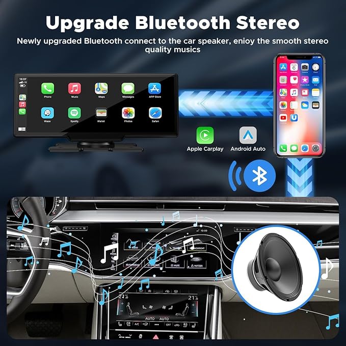 LAMTTO 9.26" Wireless Carplay and Android Auto with 2.5K Dash Cam, 1080P Backup Camera, Portable Touchscreen GPS Navigation f