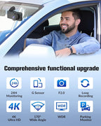 Dash Camera for Cars,4K Full UHD Car Camera Front Rear with 32GB Card,Built-in Super Night Vision,2.0'' IPS Screen,170°Wide A