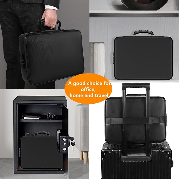 Fireproof Document Box File Organizer with Lock, Fireproof Document Bag Waterproof Fire Proof File Boxes Travel Important Doc