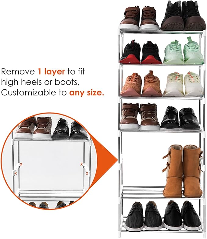4-Tier Stackable Small Shoe Rack, Lightweight Shoe Shelf Storage Organizer for Entryway, Hallway and Closet(White)