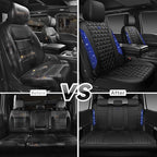 CAR PASS Bling Diamond Black Leather Car Seat Covers Full Set Interior Sets, Waterproof Shining Glitter Sparkly Crystal Unive