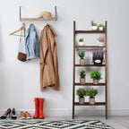 Rustic 5-Tier Wall-Leaning Wood Loadder Towel Racks for Bathroom Livingroom Kithen Office Woden Farmhouse Ladder-Style Blanke
