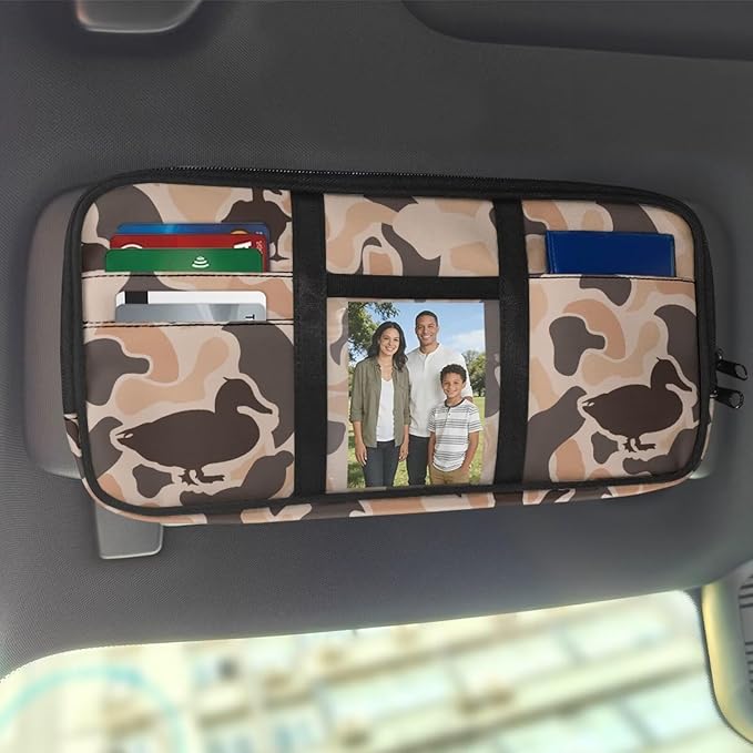 Duck Camo Car Sun Visor Organizer with Card Holder Car Sun Visor Storage Bag Hook LoopEasy Installation Universal Fit for Most Cars SUV