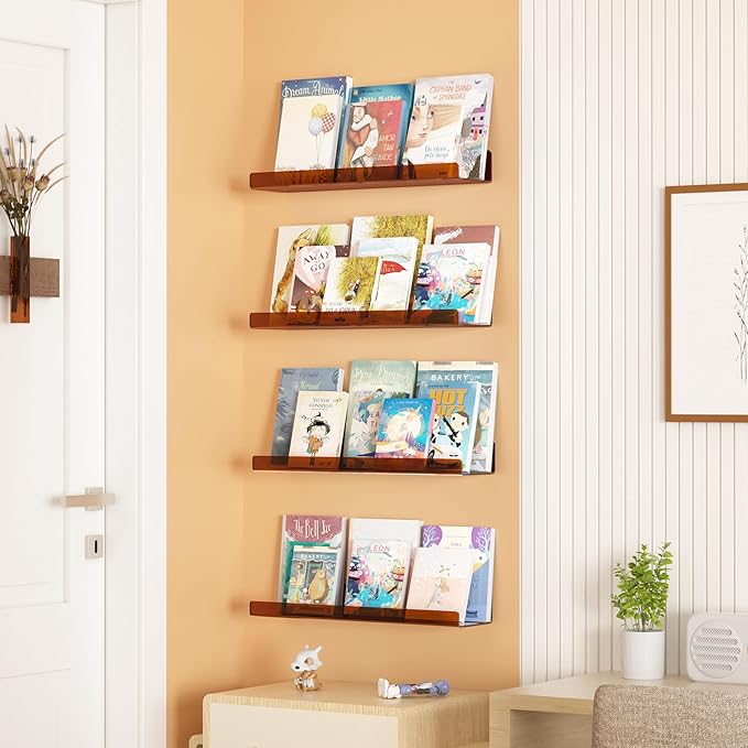 upsimples Acrylic Shelves for Wall Decor, 15" Display Shelf Perfume Organizer for Bathroom, Bedroom, Living Room, Floating Bo