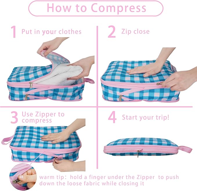 6 Pcs Compression Packing Cubes, Packing Cubes for Travel, Waterproof Luggage Organizer Bags Set, Cute Packaging Cubes for Wo