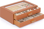 AKOZLIN Jewelry Box with Clear Lid Functional Leather Jewelry Storage Organizer Case 2 Drawers for Women Girls Necklace Ring 