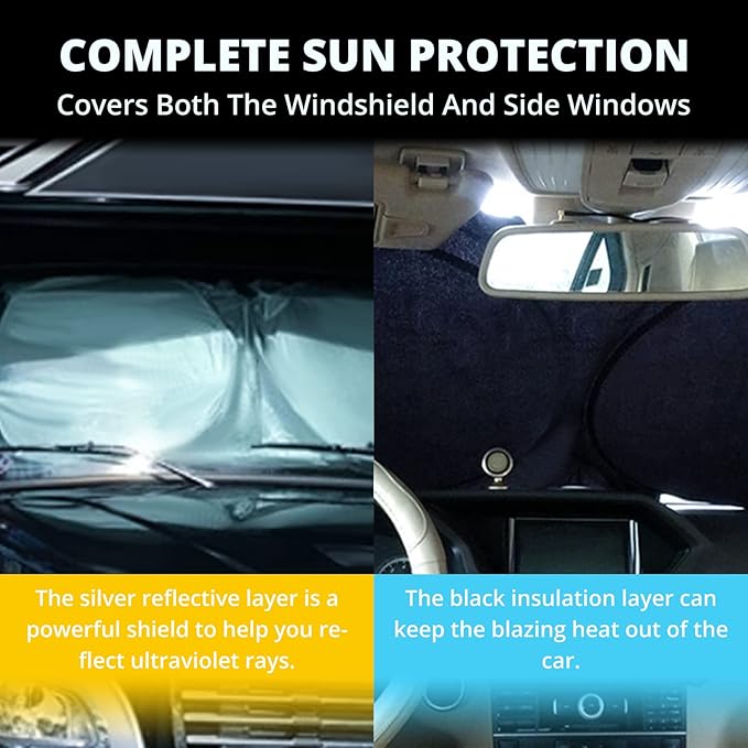 Semi Truck Sun Shade for Windshield and Side Windows | Upgrade 300T Semi Window Sunshade Sun Protection Block UV/Sun Heat Rays for Semi, Commercial & Big Rig Truck, RV