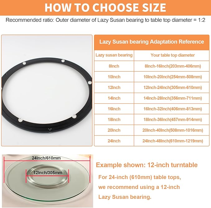 TamBee 18 Inch Lazy Susan Bearing Heavy Duty Metal Hardware Large Aluminum Turntable Lazy Susan Hardware Kit Parts Rotating R