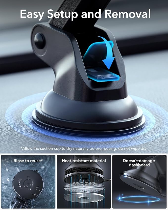 ESR for MagSafe Car Mount (HaloLock), Dashboard Magnetic Phone Holder for Car, Windshield Car Phone Holder Mount for iPhone 15/14/13/12, Car Accessories, Charging Not Supported, Metallic Grey