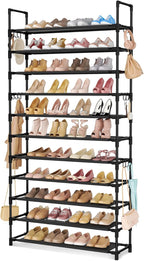 LANTEFUL 11 Tiers Tall Shoe Rack Holds 55 Pairs of Shoes with 18pcs Hooks Sturdy Wide Shoe Organizer Storage Free Standing Me