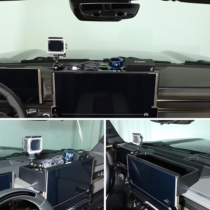 Center Console Dash Cam Mount&Dashboard Storage Tray for Hummer EV Accessories 2022-2025 2026 SUV Pickup,Rotatable Car Dash Cameras Mount Holder Box Organizer,Mount Fit for Action Camera