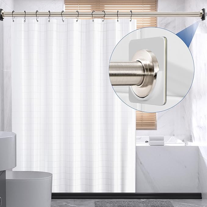 White Metal Shower Rod Holders (2 Pack), Heavy Duty Adhesive & Screw Mount Shower Curtain Rod Brackets, No Drilling