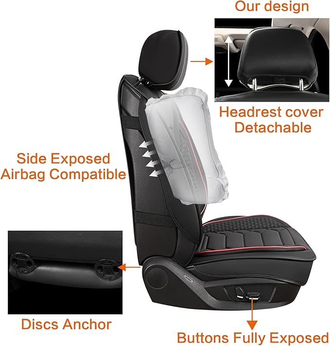 Leather Car Seat Covers Full Set, Waterproof Faux Leather Seat Covers for Cars, Non-Slip Car Interior Covers Universal Fit fo