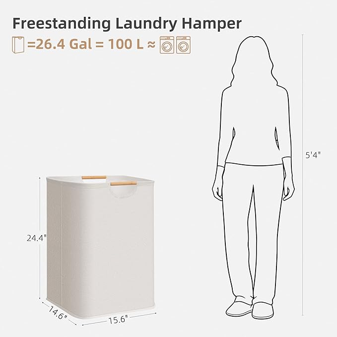 STORAGE MANIAC 2-Pack Large Laundry Hamper, 80L (21.1 Gal) Collapsible Laundry Basket with Bamboo Handles, Freestanding Water