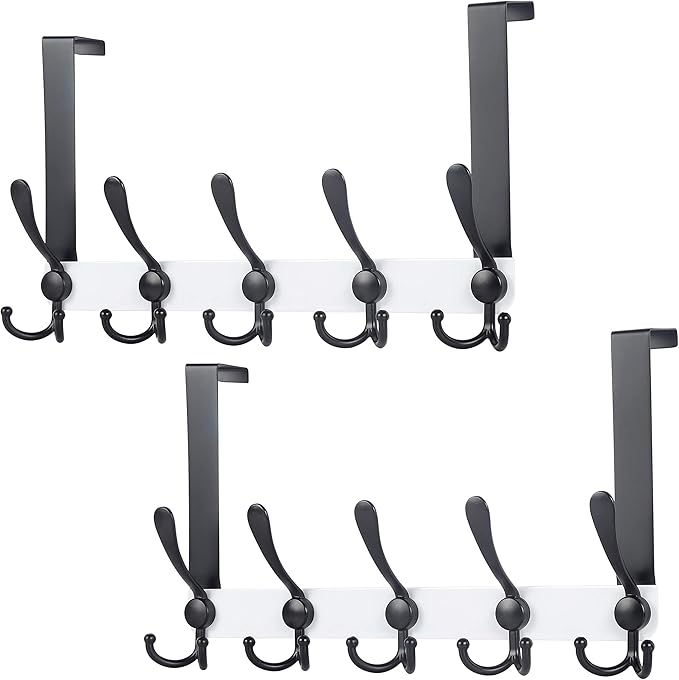 Dseap Over The Door Hook Hanger - Fits 1 3/8" to 1 3/4" Standard Doors | 5 Tri Hooks Heavy Duty Towel/Coat Rack | Door Organi