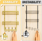 Kaiferty Over The Door Hooks Organizer,Coat Rack with 12 Hooks and 2 Mesh Baskets,Back of Door Storage Organizer for Bathroom