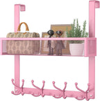 Consumest Over The Door Hooks Organizer - Over Door Hanger with 16 Hooks & 2 Baskets for Hanging Coat, Clothing, Towel, Back 