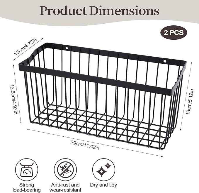 2 Pcs Fruit Basket Wire Baskets, Fruit and Veggie Storage Basket Holder for Kitchen Wall Mounted,Kitchen Organizers and Stora