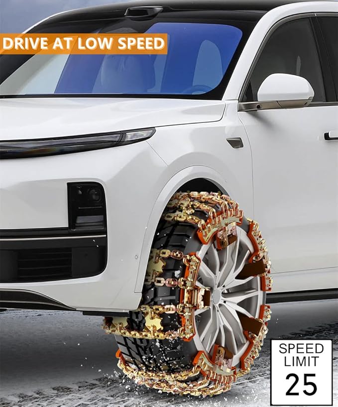 Snow Tire Chains for Cars/SUV/Pickup, Reusable Universal Tire Chains for Ice and Snow, Fit Tire Width 185-265mm, 6PCS