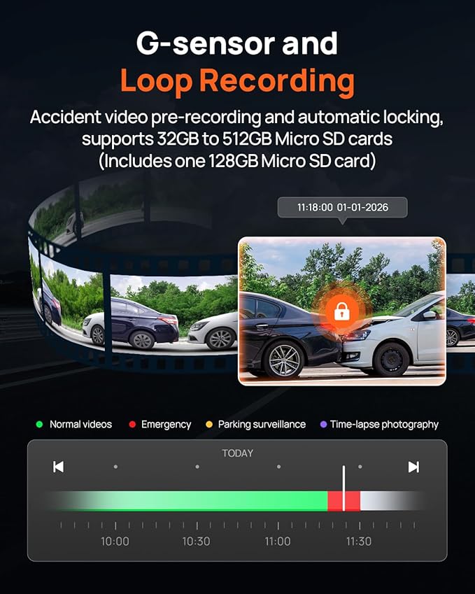 70mai A810S 4K Dual Dash Cam Front & Rear, STARVIS 2 HDR Super Night Vision, AI Motion Detection & 24/7 Parking, Built-in GPS