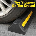 Pack of 4 Garage Parking Aid, 16.9'' Parking Stopper for Garage, Heavy Duty Rubber Garage Car Stopper with Reflective Yellow Tape Curb, Parking Gadgets Protects Garage Walls and Car