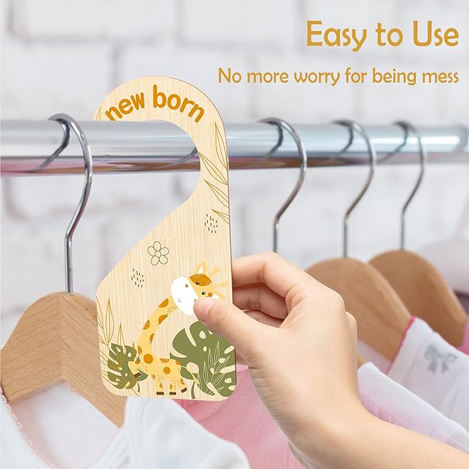 R HORSE 8Pcs Safari Baby Closet Dividers, Double Sided Nursery Hanger Dividers Wood Baby Closet Size Organizers for Boy Girl 