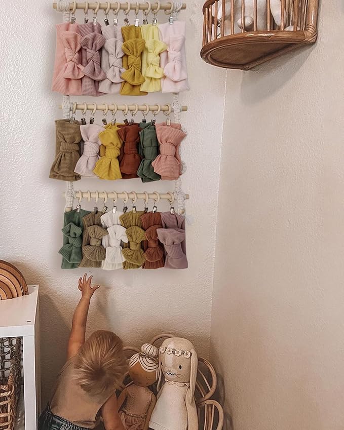 POVETIRE Baby Headband Holder, Hair Bows and Accessories Storage Organizer, Wall Hanging Decor for Nursery Toddler Girls Room