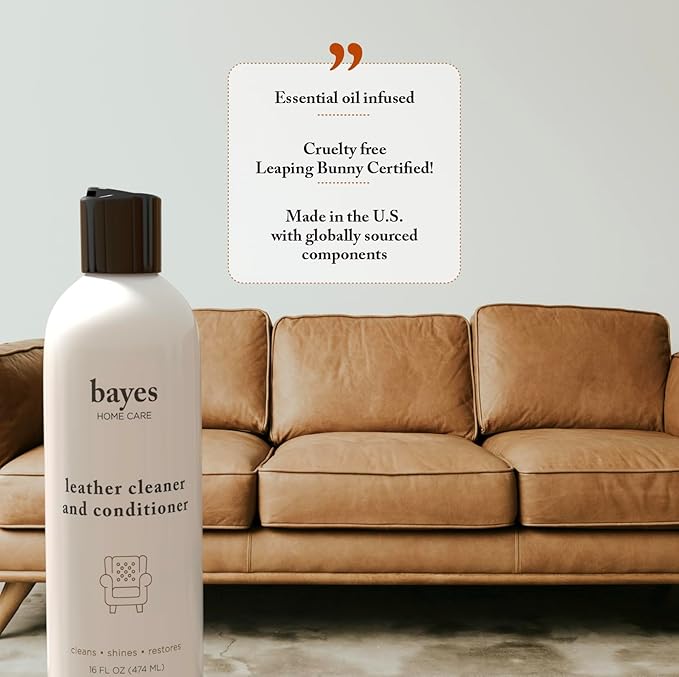 Bayes Premium High Performance Leather Upholstery Cleaner and Conditioner - 16 oz - Prevents Drying, Cracking or Fading of Le