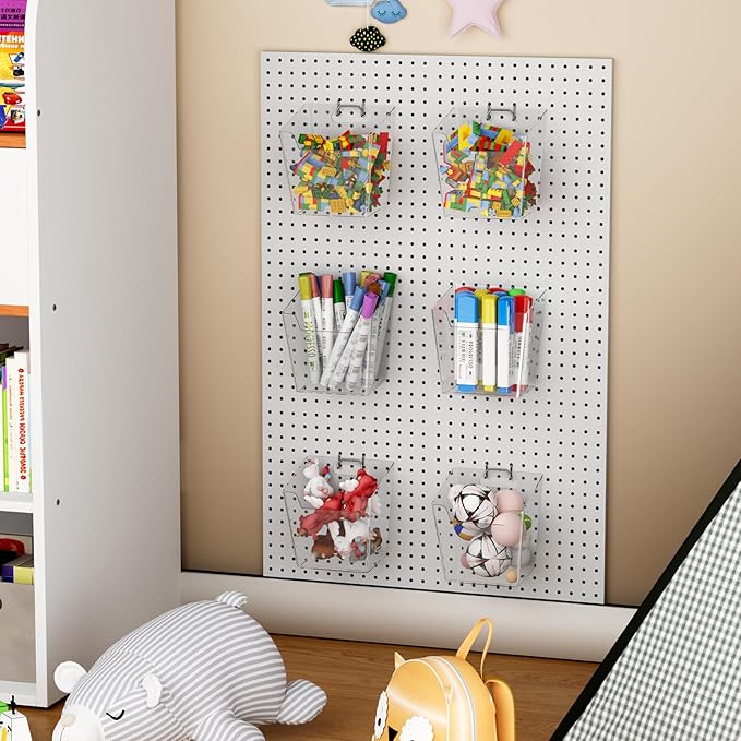 LIGHT DUST Clear Pegboard Cups with Hooks, 1/8" & 1/4" Peg Board Orangizer Accessories Aesthetic Decoration for Garage Workbe