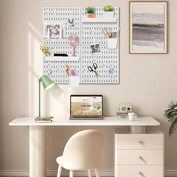 SHGJ&SOFT Peg Board Wall Organizer Panels, 22pcs - Includes 4 White Pegboards & Accessories, Plastic Pegboard for Home，Office