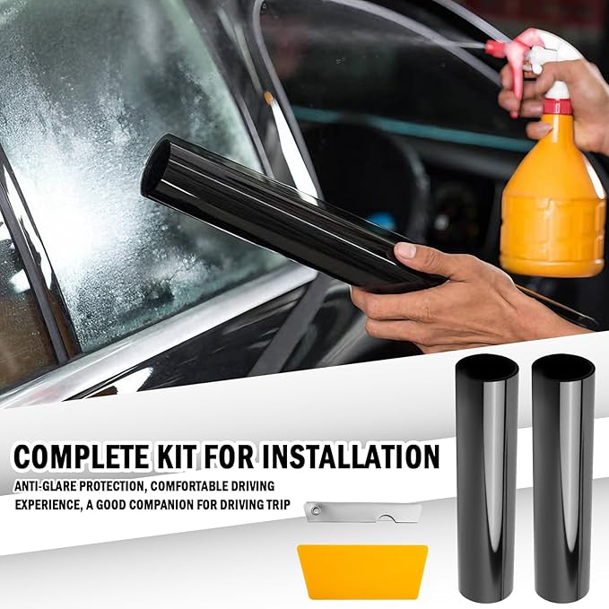 2PCS 59.06X5.91 Inch Car Window Tint Film Kit 5% VLT,Anti-Glare Car Front Windshield Tint Strip with Knife & Scraper,Cuttable Automotive Window Tints Kit Cars Accessories