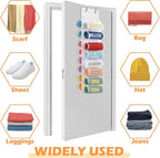 Over The Door Hoodie Organizer, Double Sided Holds 16 Hoodies, White Hanging Storage with 2 Hooks and Rope for Door Closet Ca