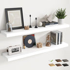 48 Inch Floating Shelves for Wall Set of 2, 8"D Wood Grain Bathroom Shelves with Invisible Brackets, Easy Install Engineered 