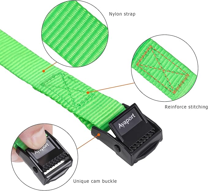 Ayaport Lashing Straps with Buckles Adjustable Cam Buckle Tie Down Cinch Strap Green Strap