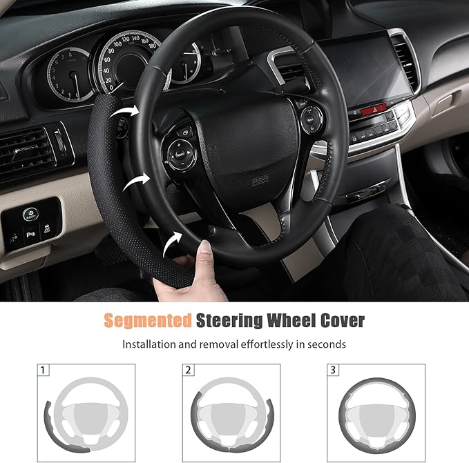 Aimato Customized Steering Wheel Cover for Honda Accord 2013-2017/Pilot 2016-2018/Crosstour 2013-2015, Thin,Anti-Slip,Scratch-Resistant Exclusive Car Accessory for Honda,Nappa Black