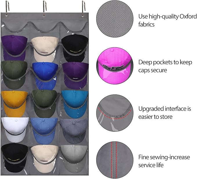 Dofilachy Hat Rack - Hat Organizer - Hat Racks for Baseball Caps, Visible Hat Holder - Baseball Hat Rack for Wall Door with 3