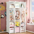 Modular Baby Wardrobe Closet, Portable Children Organizers and Storage for Nursery,15 Cubes with Hanging Rods,Multi-Functiona
