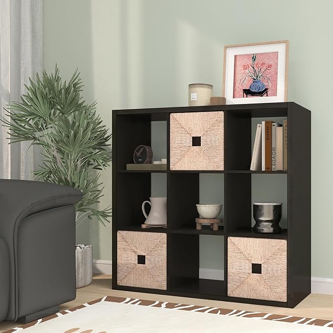 [2026 Wooden Thick Frame 9 Cube Storage Organizer Shelf with Anti-Tipping Kits + Reversible Open Back Bookcase, Horizontal an