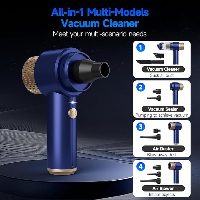 Car Vacuum Cleaner, 16000PA Mini Car Vacuum Cordless Powerful, 7 in 1 Portable Handheld Vacuum Cordless with LED Light, Dual 